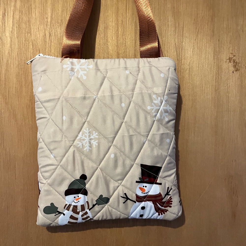 Snowman Quilted Tote Bag - Cream